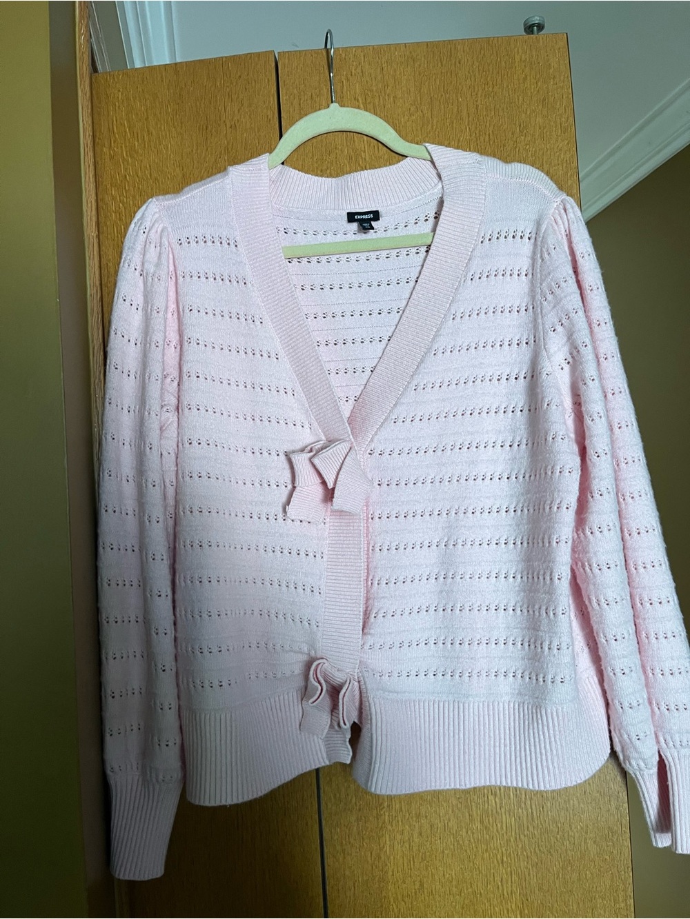 Like new XXL Express Light Pink Openwork Knit Cardigan with Ribbon Ties